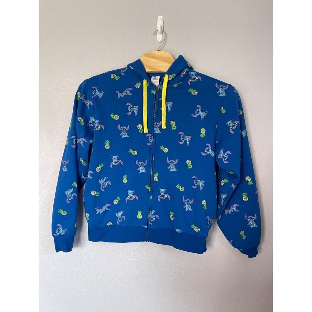 DISNEY Stitch Pineapple Zip-Up Hoodie Sz L Pockets